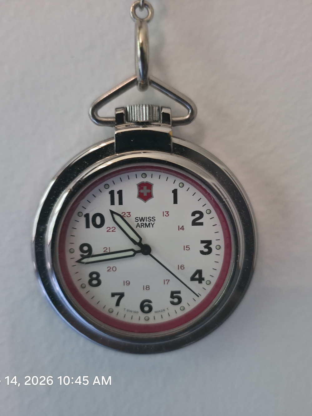 Swiss Army Pocket Watch - White Dial with Red Accent